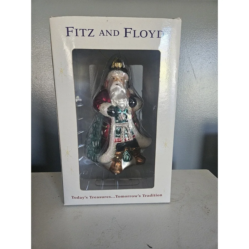 Fitz and Floyd Vintage Glass Christmas Ornament Xmas Lodge Large Santa 19/1638